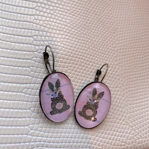 HANDMADE resin and brass bunny earrings